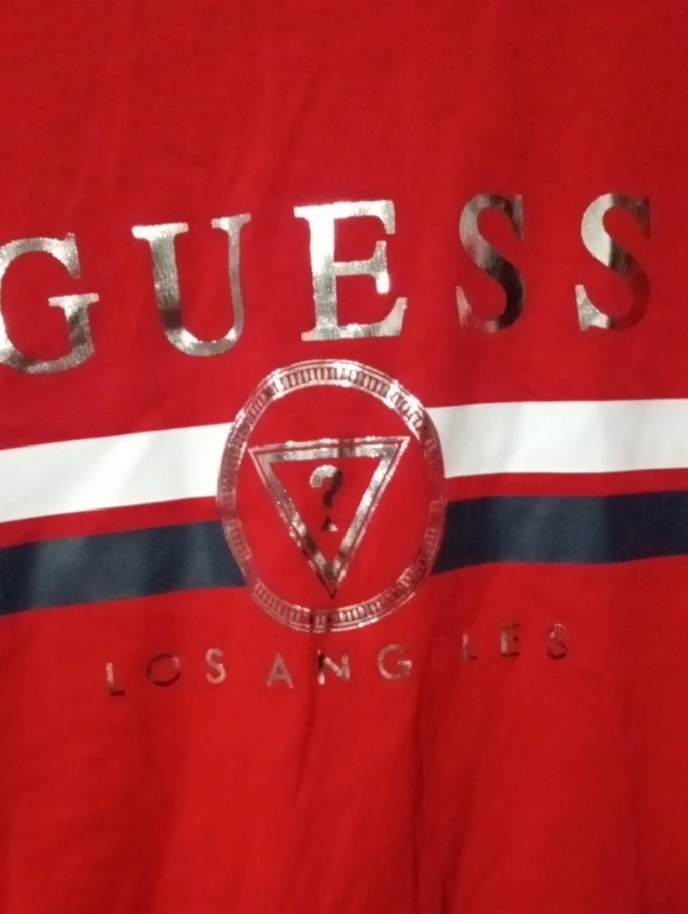 NWOT Guess Red Short-Sleeve Logo Tee with Stripe Detail - Picture 3 of 5